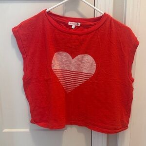 Sundry Red Crop Tank with White Heart Graphic